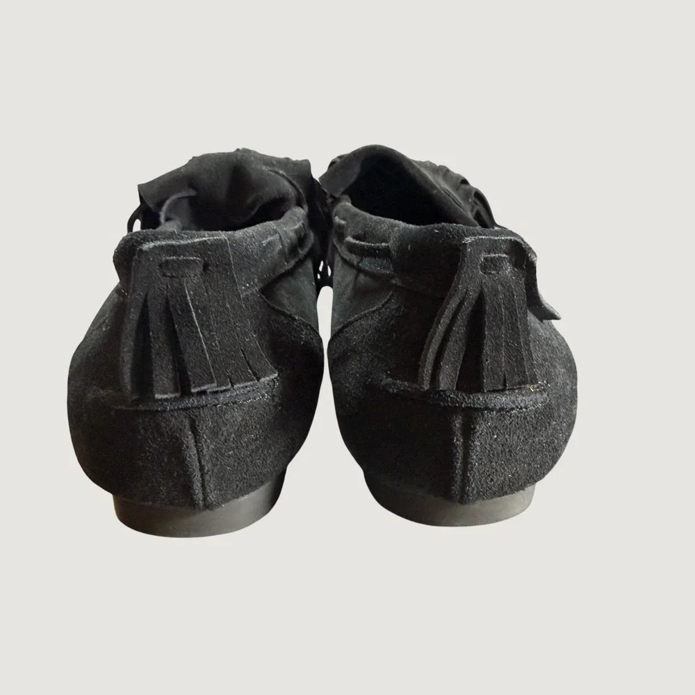 PAES Moccasin Loafers Size 250 / US Size 8-8.5 Black Suede Fringe Tassel Slip On